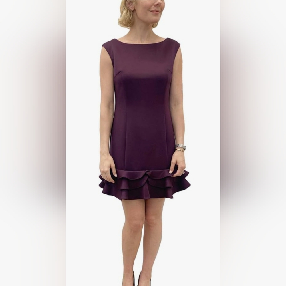 Donna Ricco Plum Purple Ruffle-Hem Mini Dress